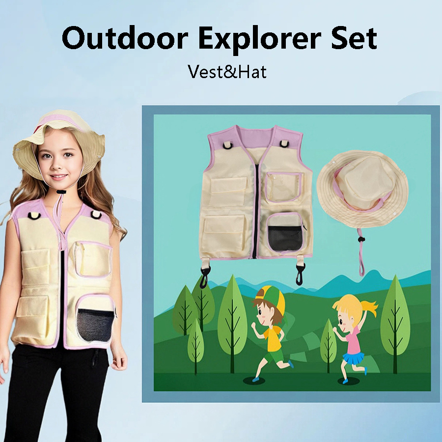 Outdoor Camping Activities For Kids - Traje de colete e chapéu explorador
